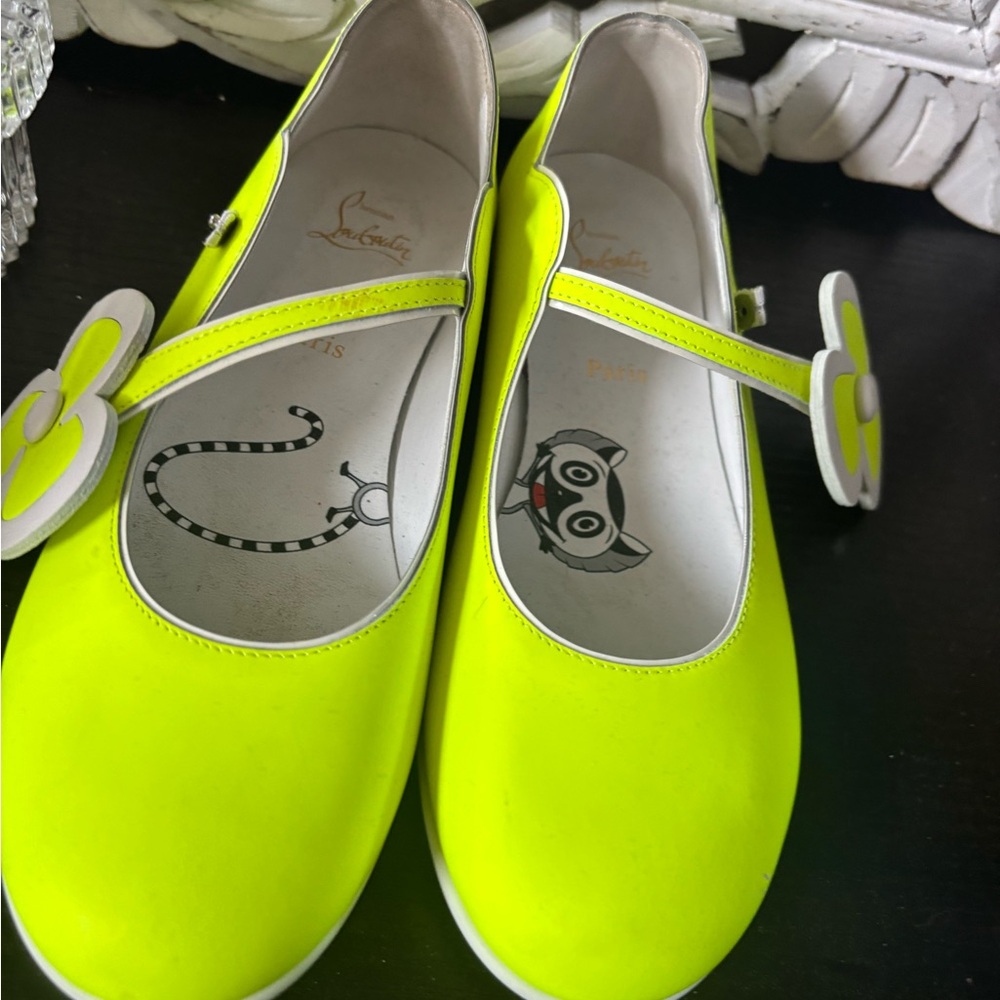 Christian Louboutin Neon Yellow Mary Jane Flats